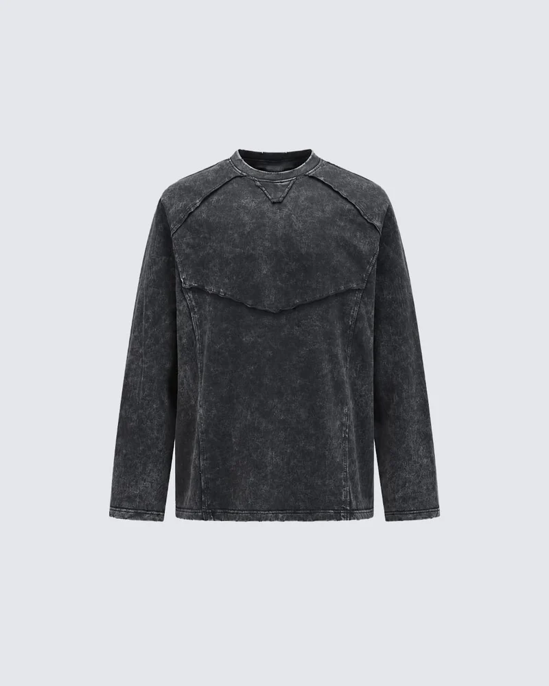 KIIKIO Simple Washed Panel Seam Long-Sleeve T-Shirt