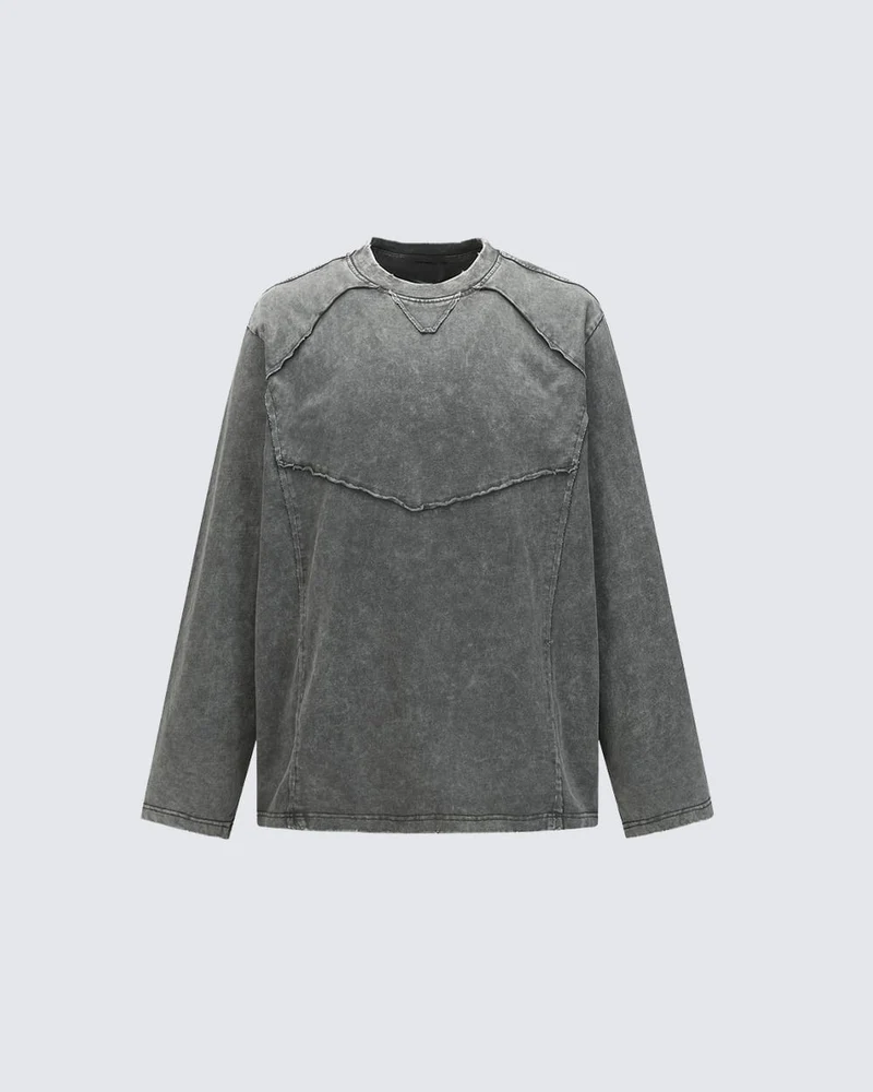 KIIKIO Simple Washed Panel Seam Long-Sleeve T-Shirt
