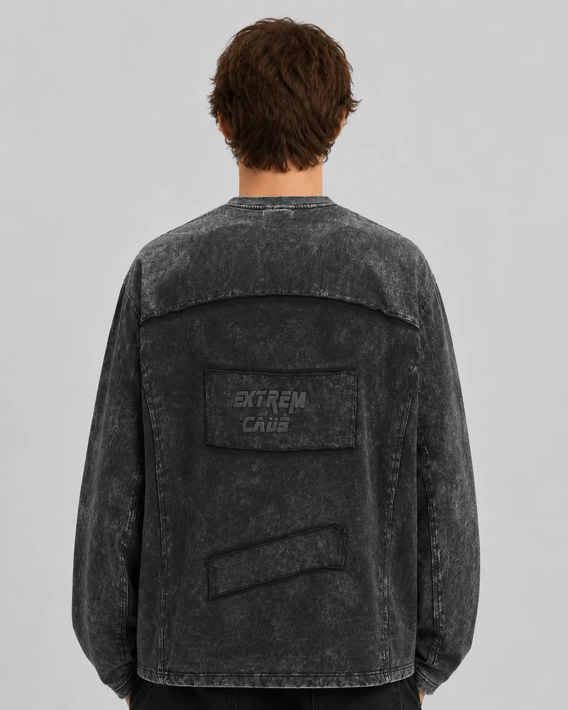 KIIKIO Simple Washed Panel Seam Long-Sleeve T-Shirt