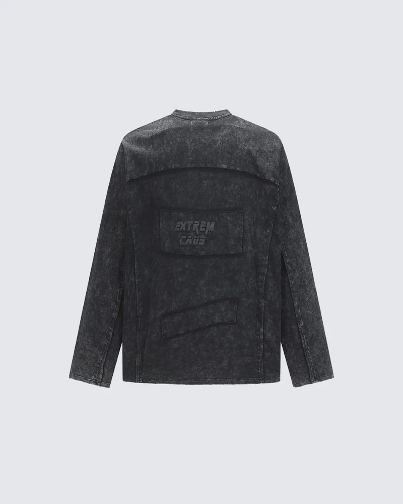 KIIKIO Simple Washed Panel Seam Long-Sleeve T-Shirt
