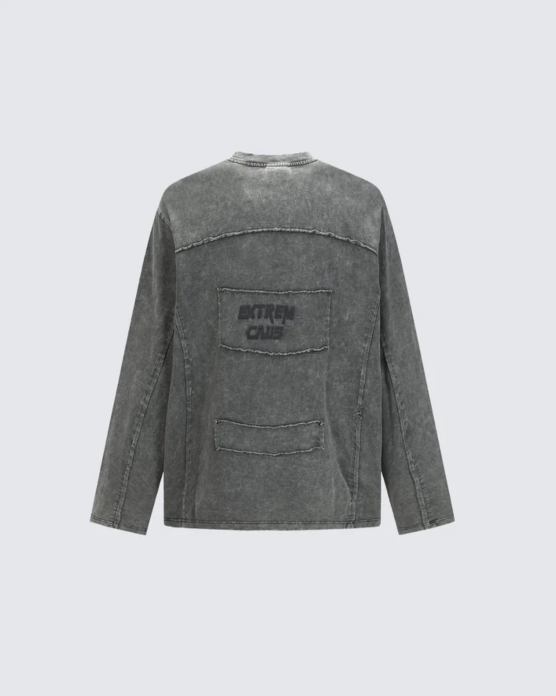 KIIKIO Simple Washed Panel Seam Long-Sleeve T-Shirt