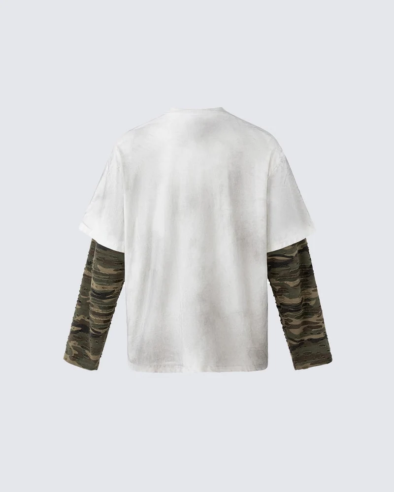 American-Style Distressed Camouflage "Faux-Layered" T-Shirt