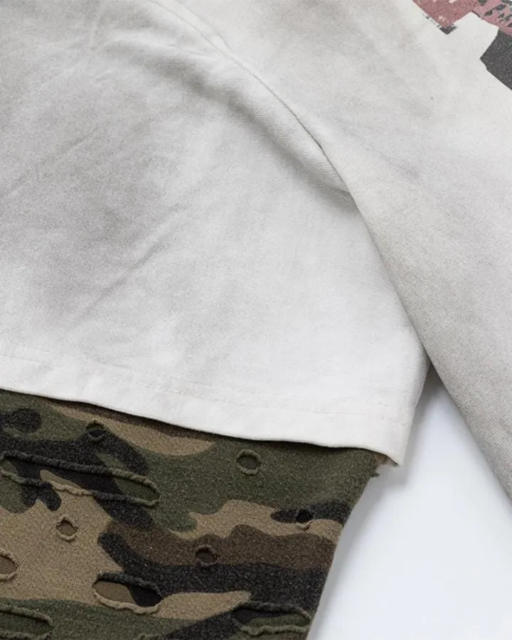 American-Style Distressed Camouflage "Faux-Layered" T-Shirt