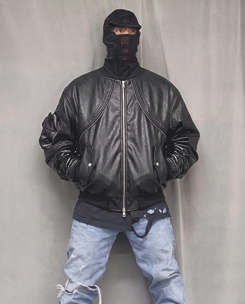KIIKIO Sleek Leather Flight Cotton Jacket