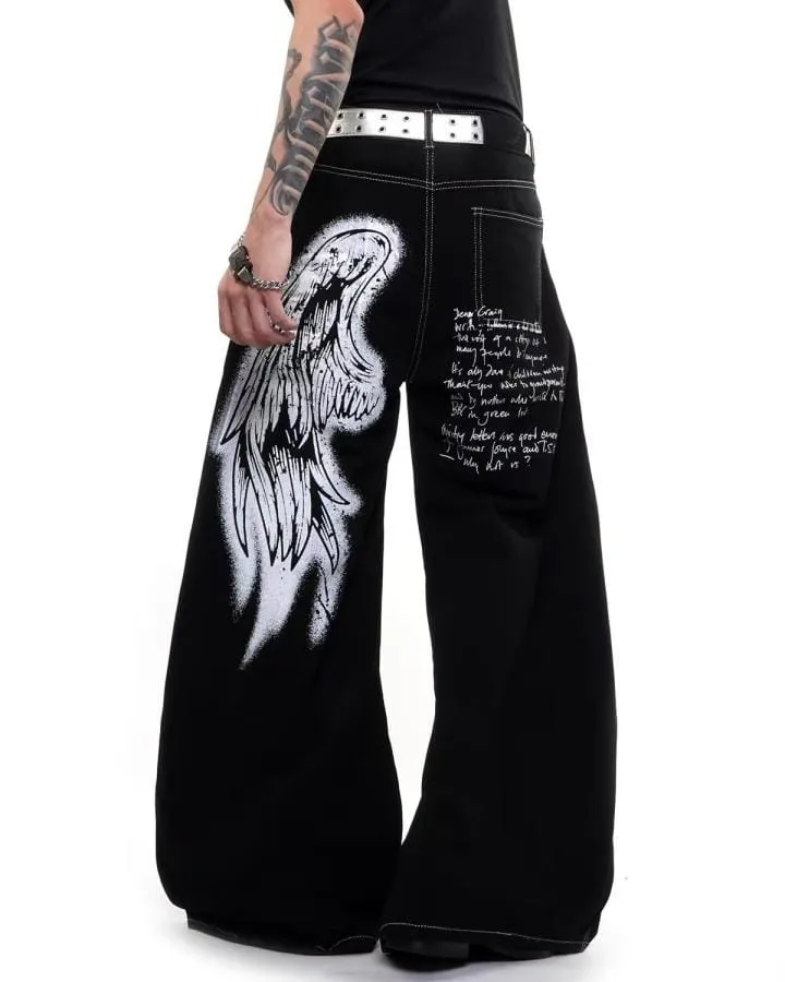 KIIKIO American-Style Angel Graphic Wide-Leg Jeans