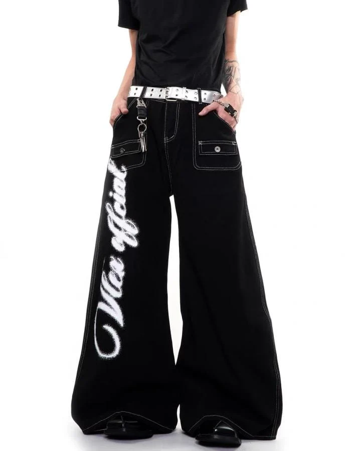 KIIKIO American-Style Angel Graphic Wide-Leg Jeans