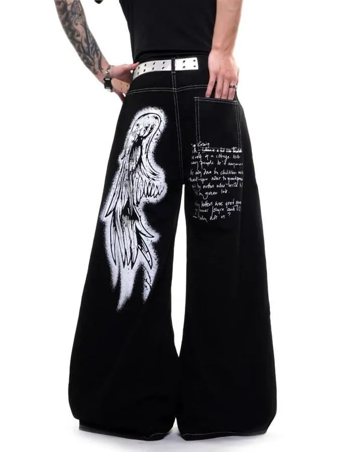 KIIKIO American-Style Angel Graphic Wide-Leg Jeans