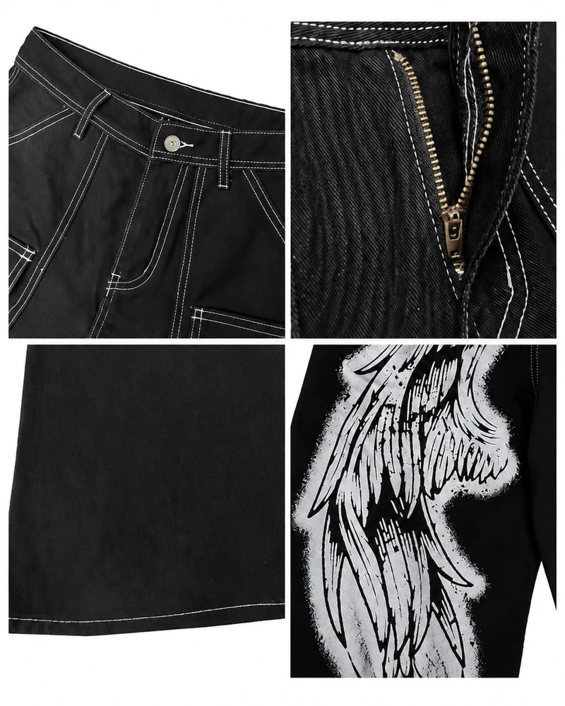 KIIKIO American-Style Angel Graphic Wide-Leg Jeans