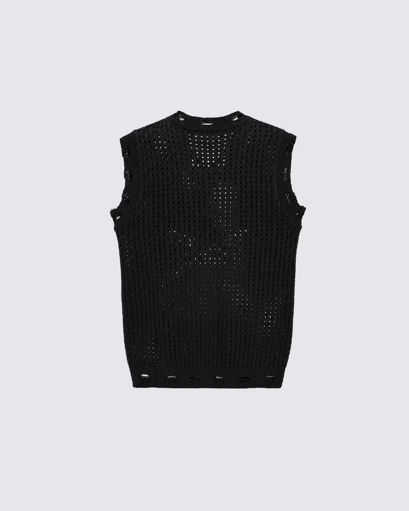 KIIKIO Distressed Star Open-Knit Sweater Vest