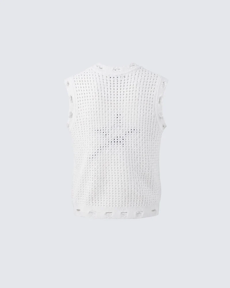 KIIKIO Distressed Star Open-Knit Sweater Vest