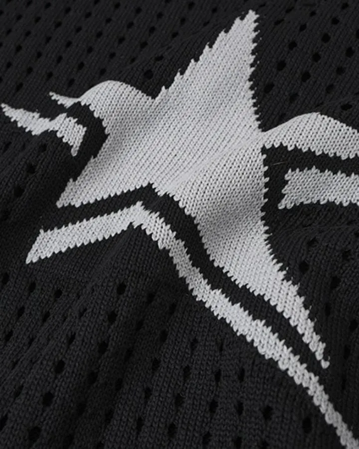 KIIKIO Distressed Star Open-Knit Sweater Vest