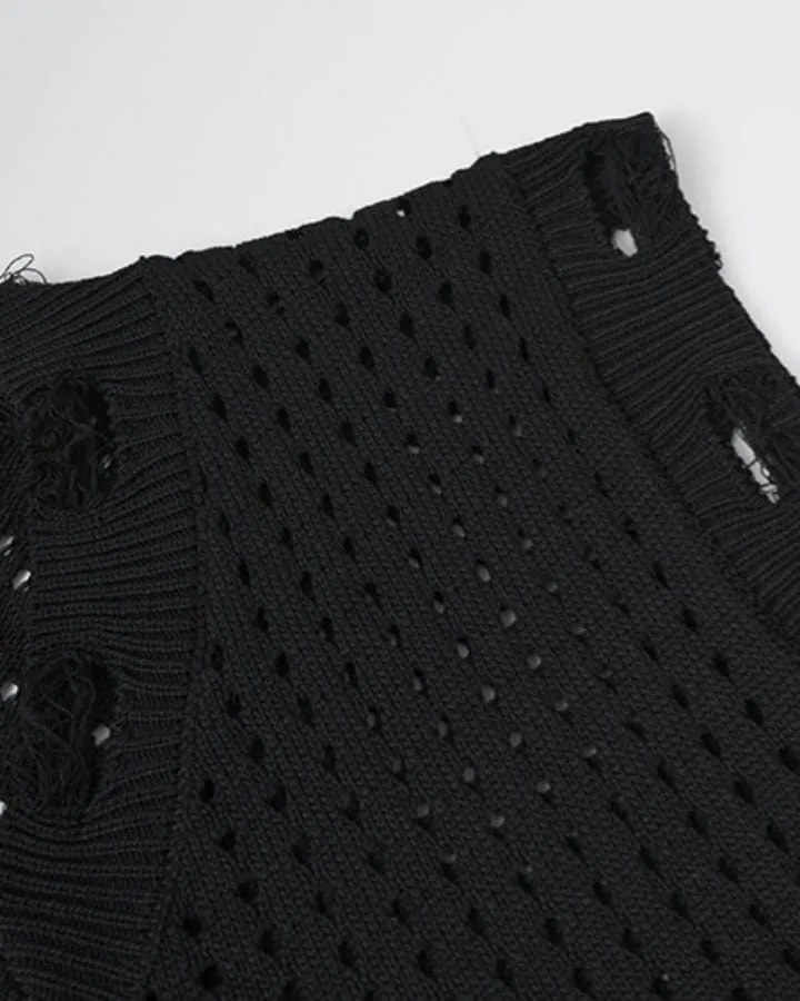 KIIKIO Distressed Star Open-Knit Sweater Vest