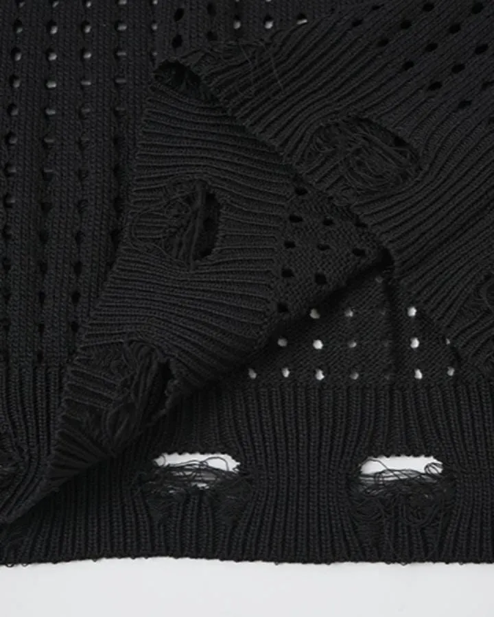 KIIKIO Distressed Star Open-Knit Sweater Vest