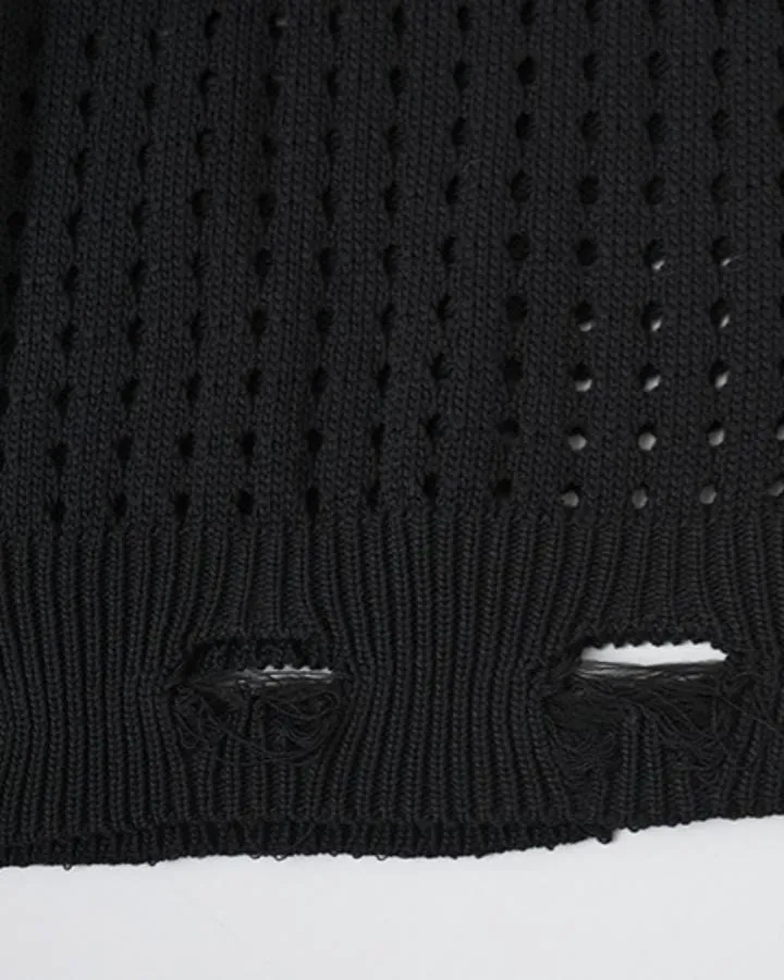 KIIKIO Distressed Star Open-Knit Sweater Vest