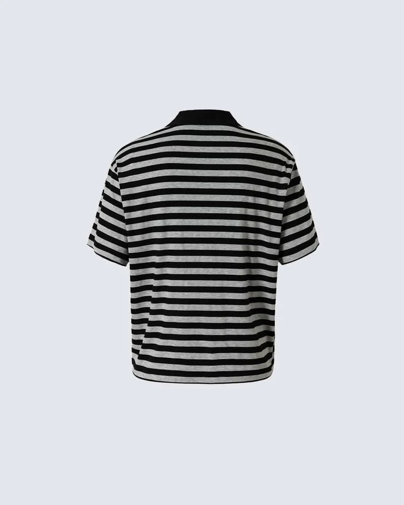 KIIKIO Retro Graphic Striped Polo Shirt