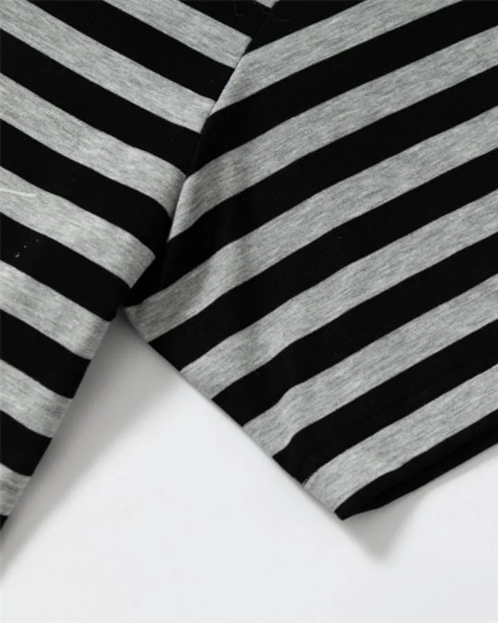 KIIKIO Retro Graphic Striped Polo Shirt