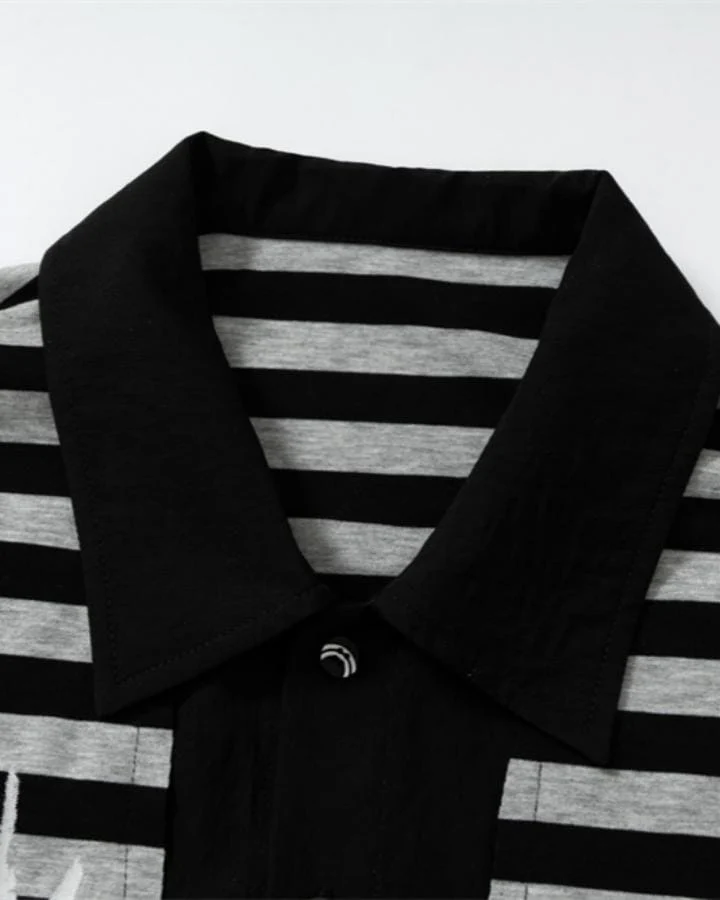 KIIKIO Retro Graphic Striped Polo Shirt