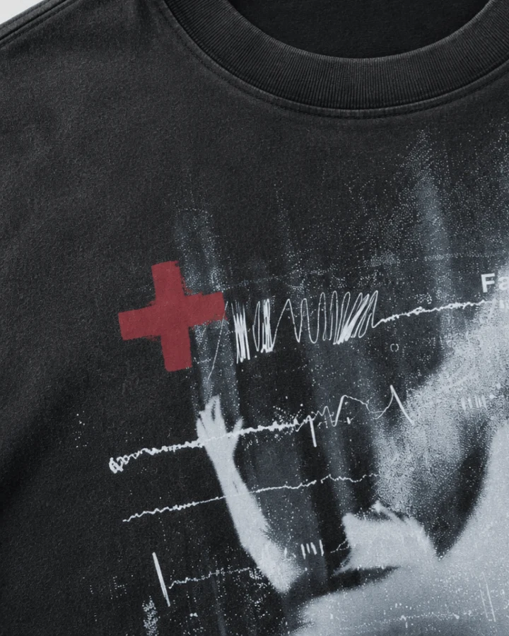 KIIKIO Dark Distressed Angel Wing Print T-Shirt