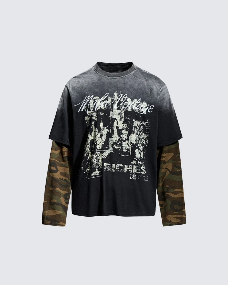 KIIKIO Distressed Camo Layered Graphic T-Shirt