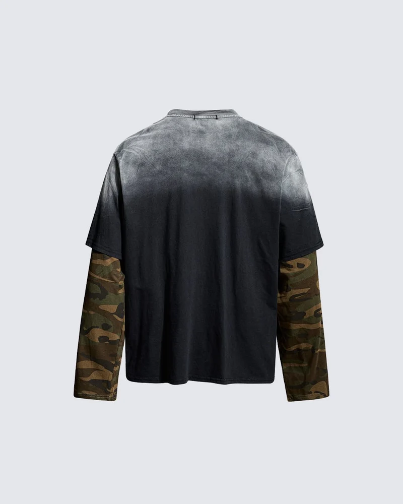 KIIKIO Distressed Camo Layered Graphic T-Shirt