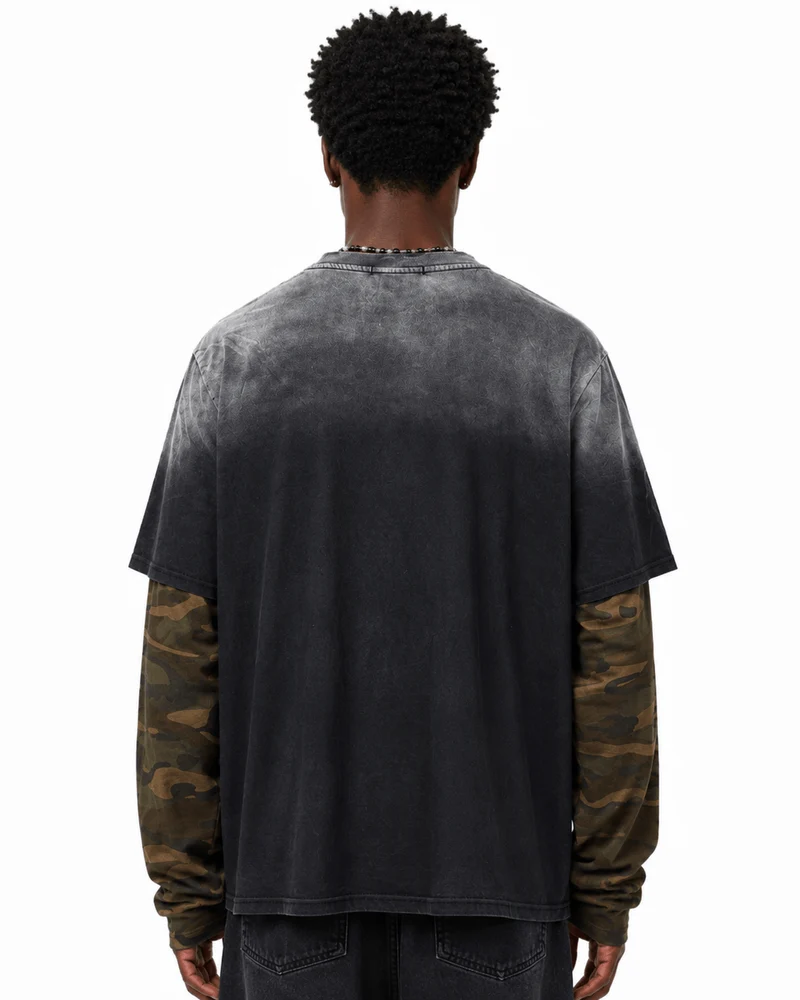 KIIKIO Distressed Camo Layered Graphic T-Shirt