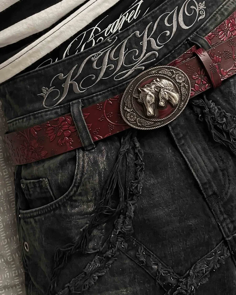 KIIKIO RED RUST Series | Gothic Embossed Leather Belt