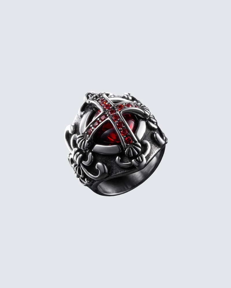 KIIKIO RED RUST Series | Gothic Cross Gem Ring