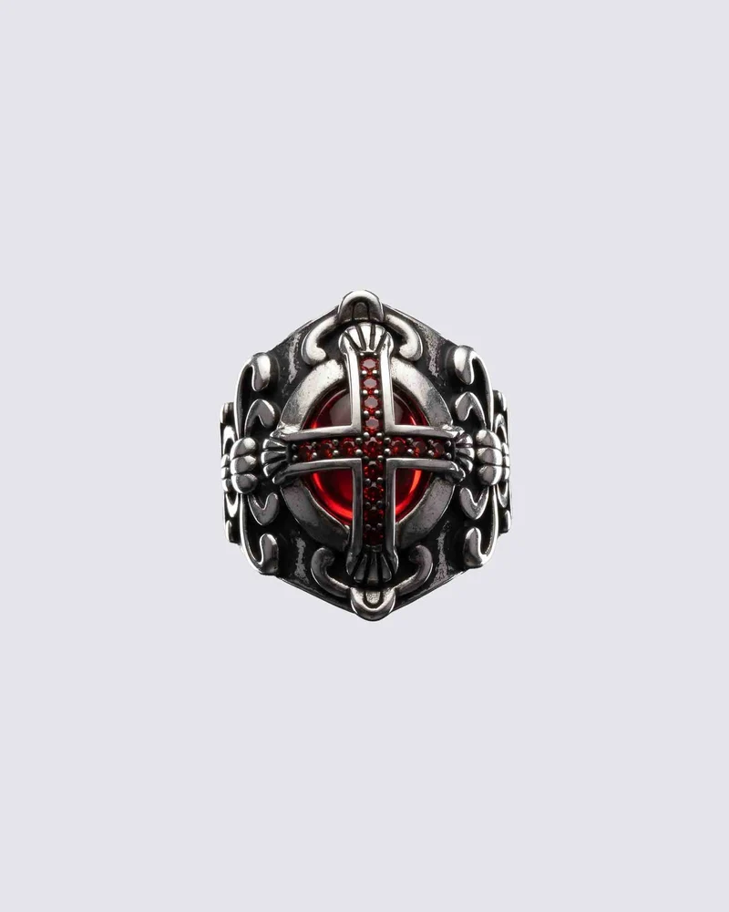 KIIKIO RED RUST Series | Gothic Cross Gem Ring