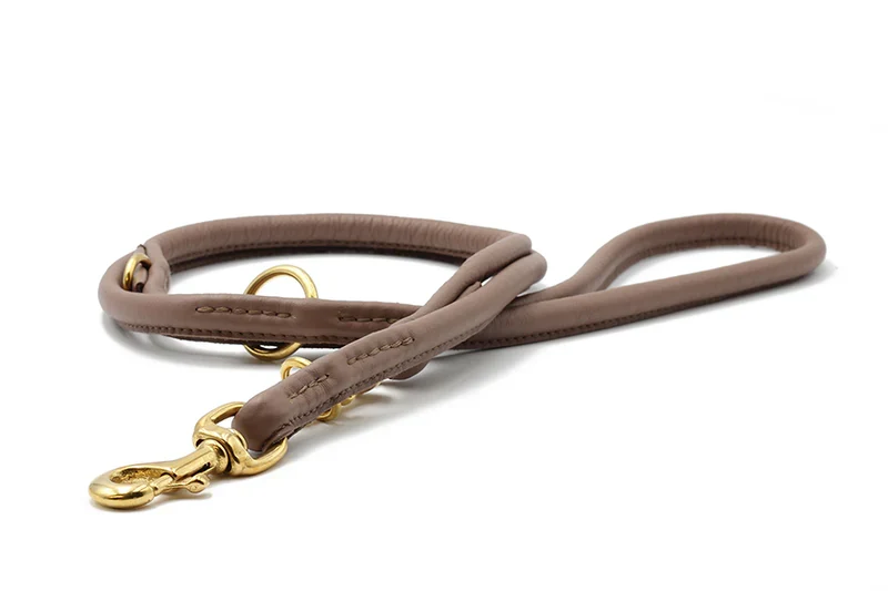 Lederleine rundgenäht 2m Gold - Taupe