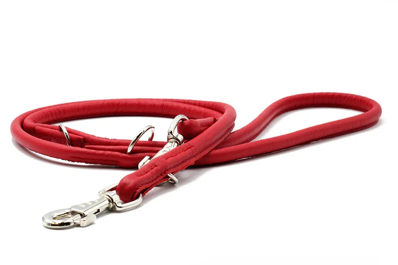 Lederleine rundgenäht 2m Silber - Rot