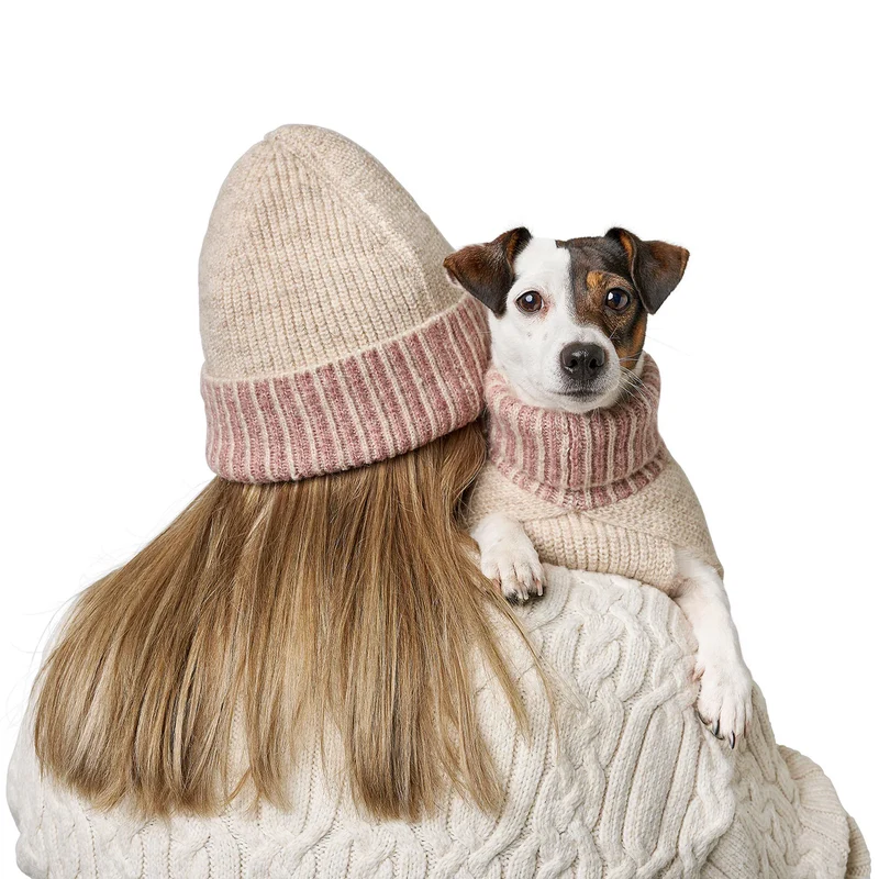 Hundepullover Odense mit Mütze Set creme/rosa
