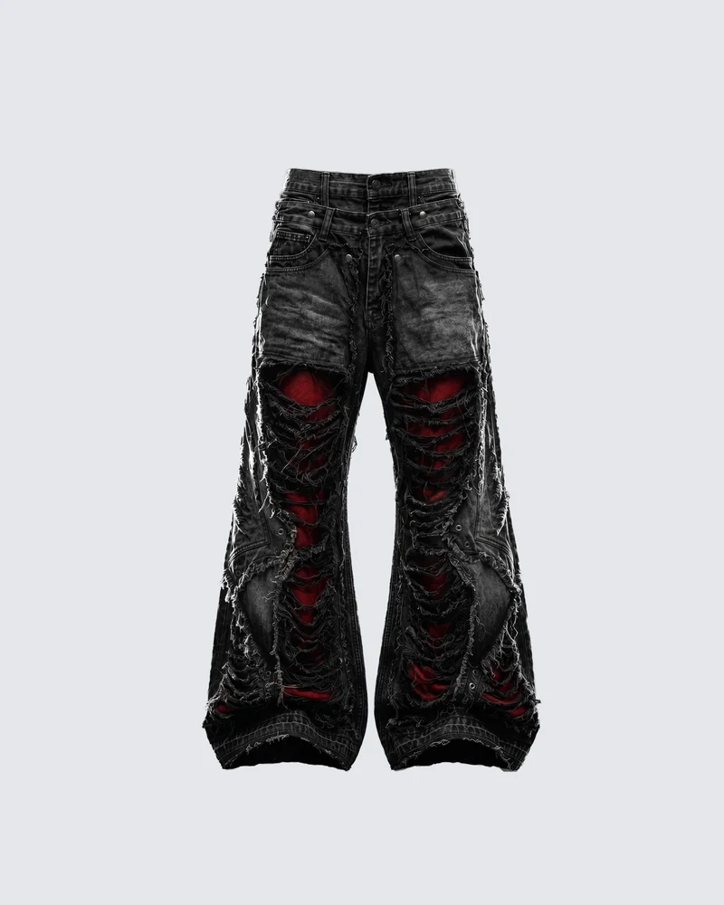 KIIKIO RED RUST Series | Distressed Wide Leg Jeans