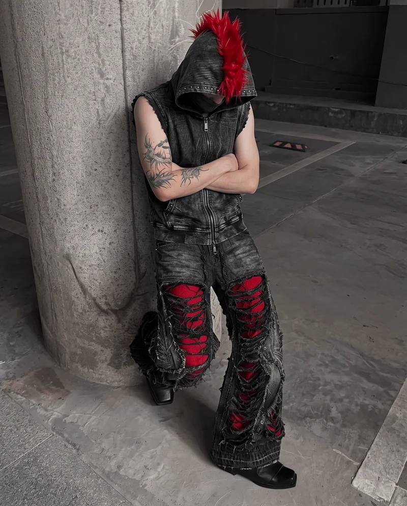 KIIKIO RED RUST Series | Distressed Wide Leg Jeans