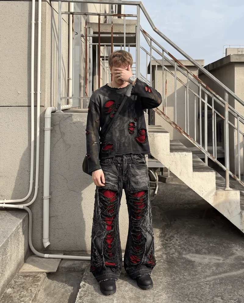 KIIKIO RED RUST Series | Distressed Wide Leg Jeans