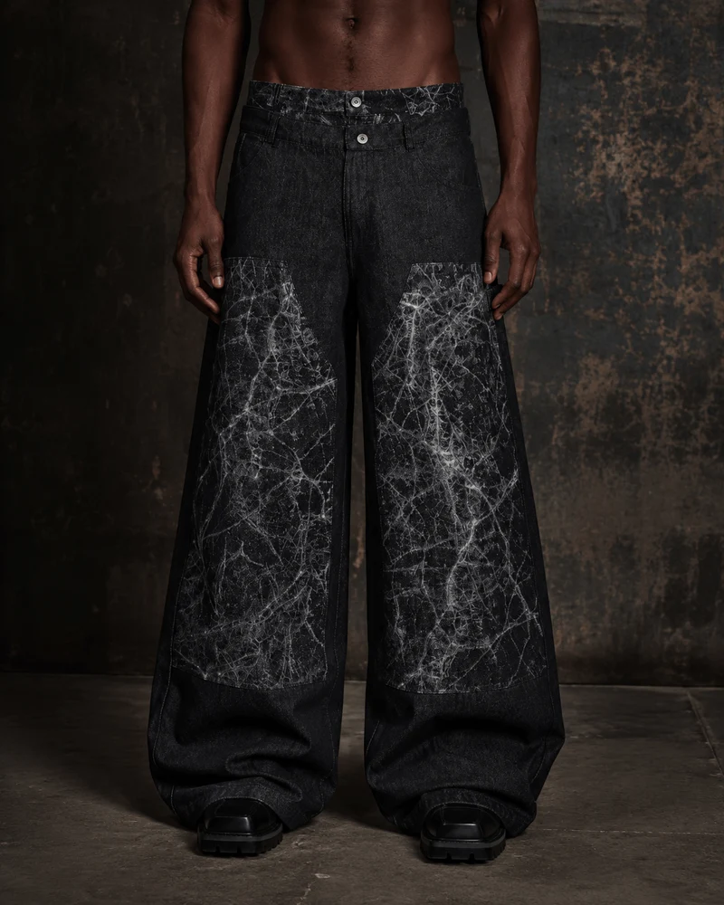 KIIKIO High-Street Retro Textured Wide-Leg Jeans
