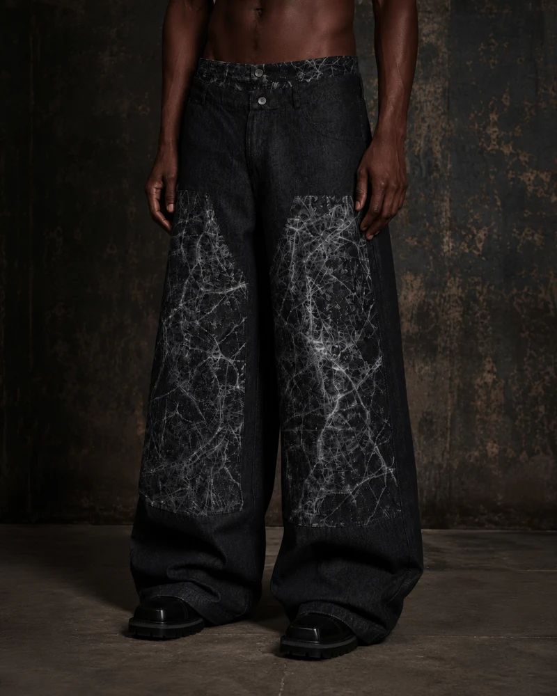 KIIKIO High-Street Retro Textured Wide-Leg Jeans