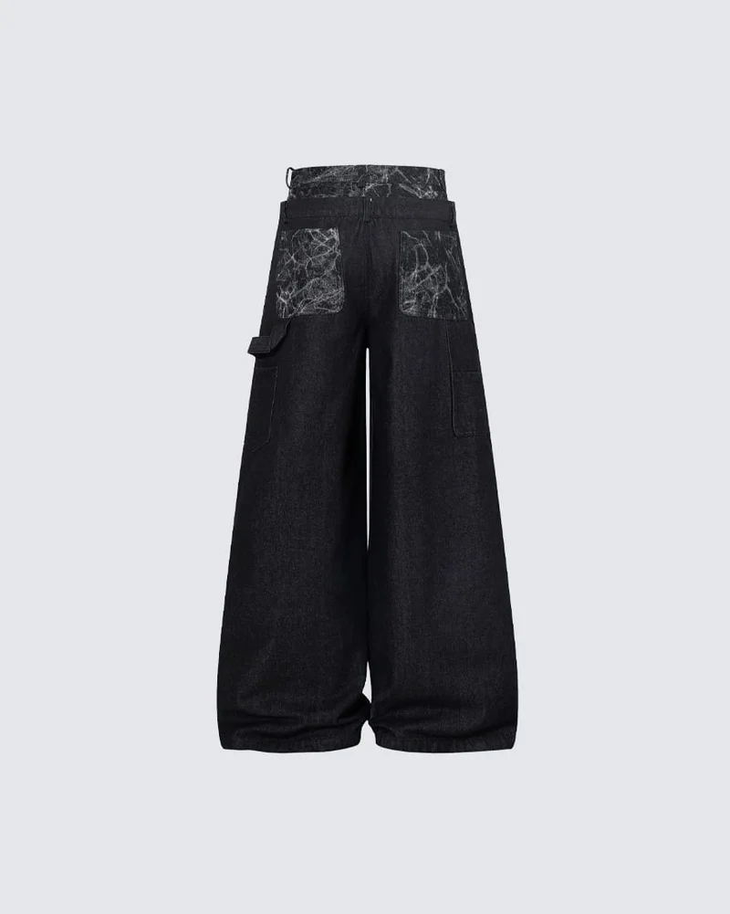 KIIKIO High-Street Retro Textured Wide-Leg Jeans
