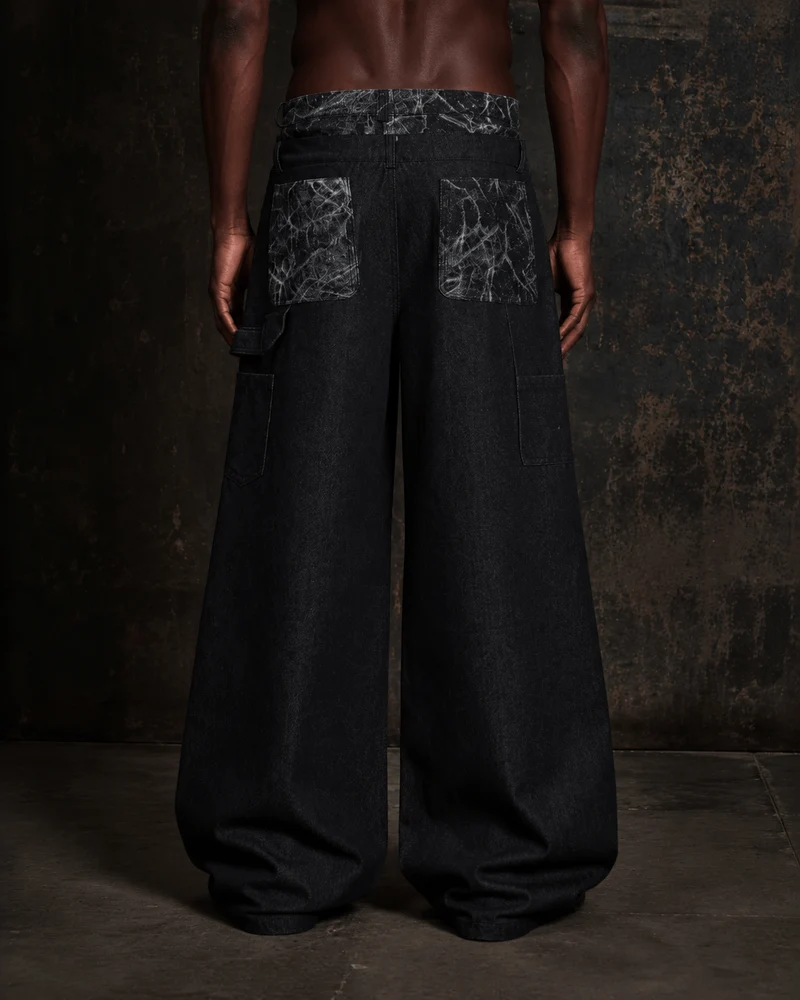 KIIKIO High-Street Retro Textured Wide-Leg Jeans