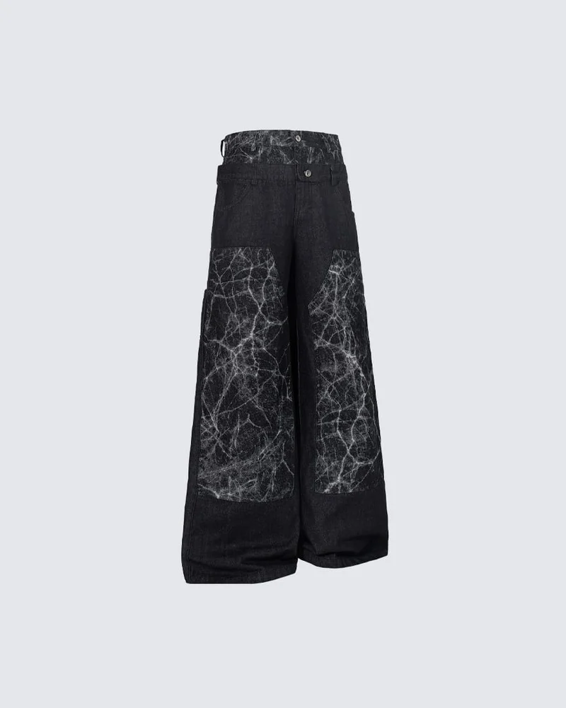 KIIKIO High-Street Retro Textured Wide-Leg Jeans