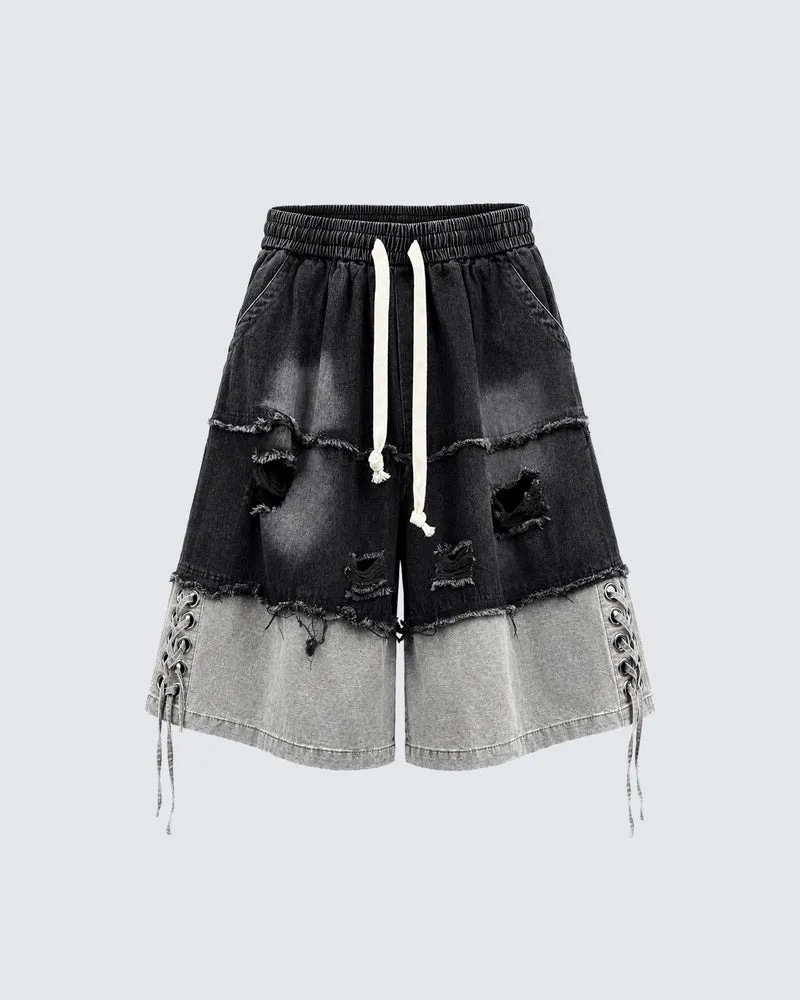 KIIKIO High-Street Wasteland-Style Hip-Hop Color-Block Cropped Pants