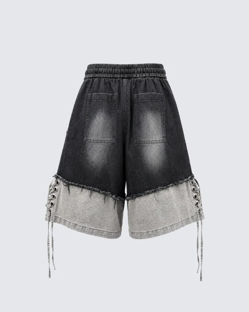 KIIKIO High-Street Wasteland-Style Hip-Hop Color-Block Cropped Pants