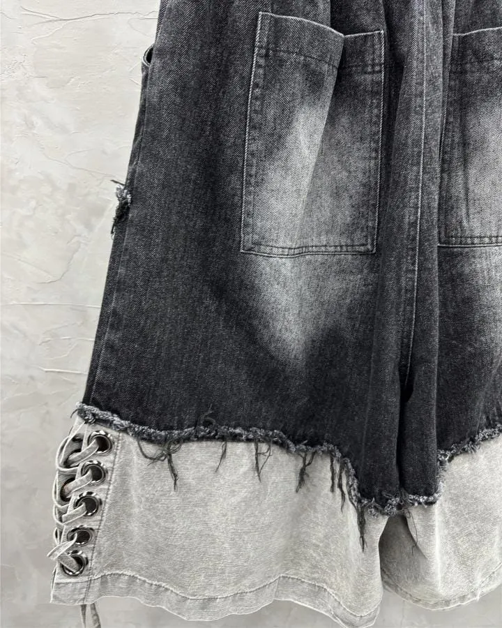 KIIKIO High-Street Wasteland-Style Hip-Hop Color-Block Cropped Pants
