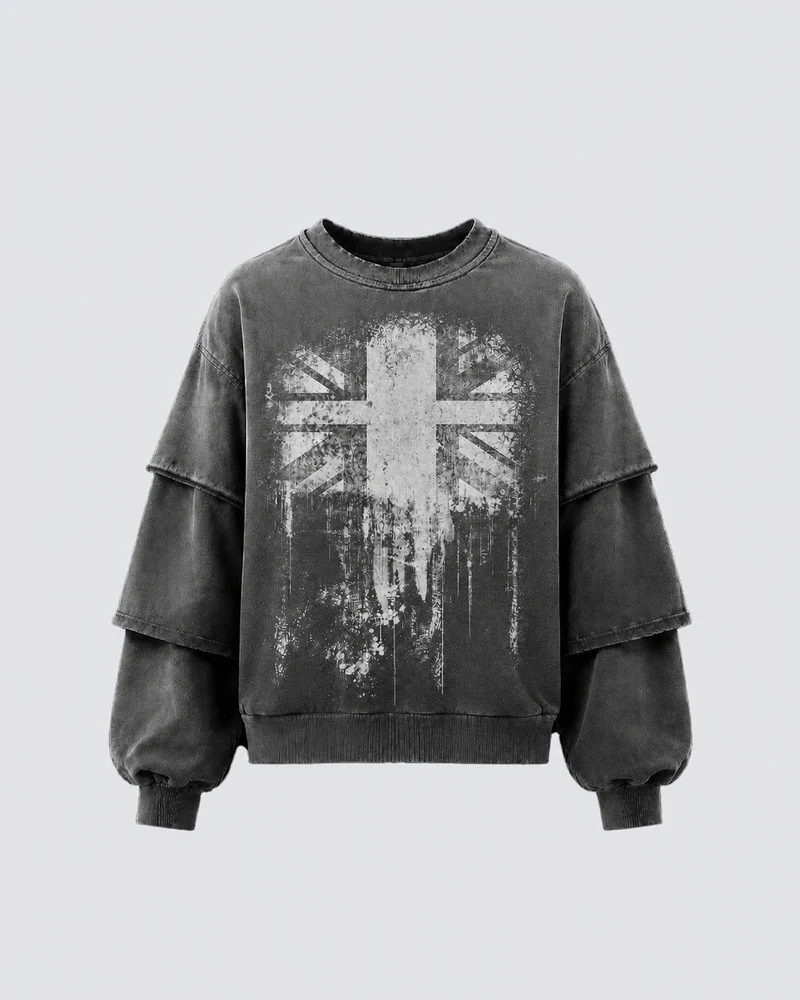 KIIKIO Washed Layered Sleeve Graphic Sweatshirt