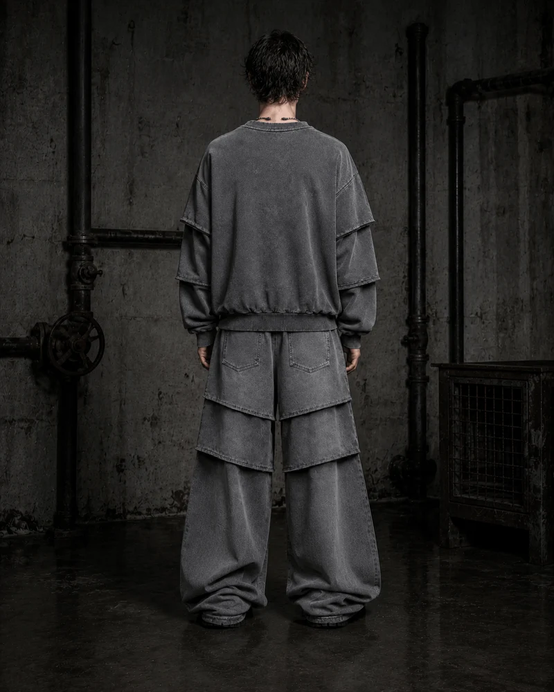 KIIKIO Washed Layered Sleeve Graphic Sweatshirt