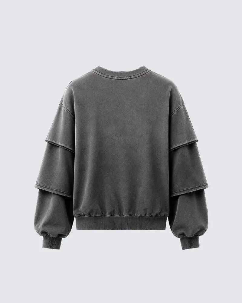 KIIKIO Washed Layered Sleeve Graphic Sweatshirt