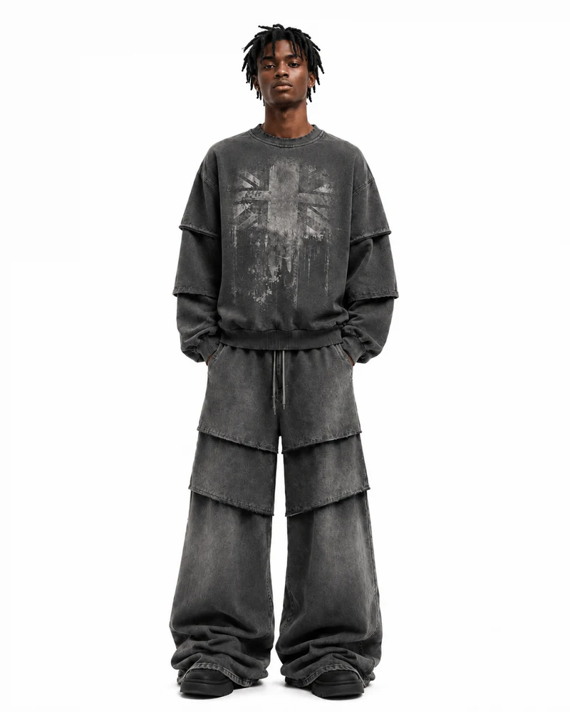 KIIKIO Washed Layered Sleeve Graphic Sweatshirt