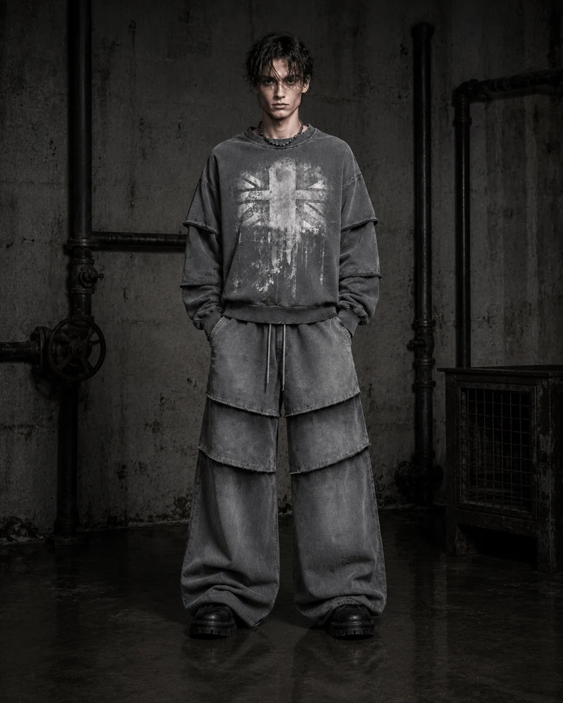KIIKIO Washed Layered Sleeve Graphic Sweatshirt