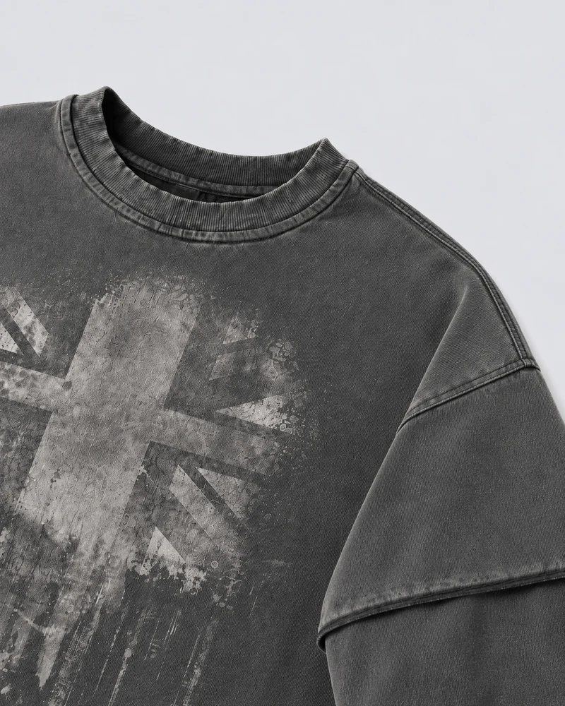 KIIKIO Washed Layered Sleeve Graphic Sweatshirt