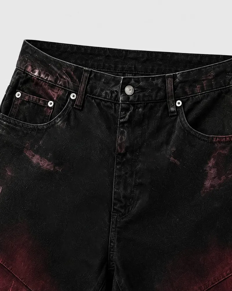 KIIKIO Red Washed Distressed Denim Shorts