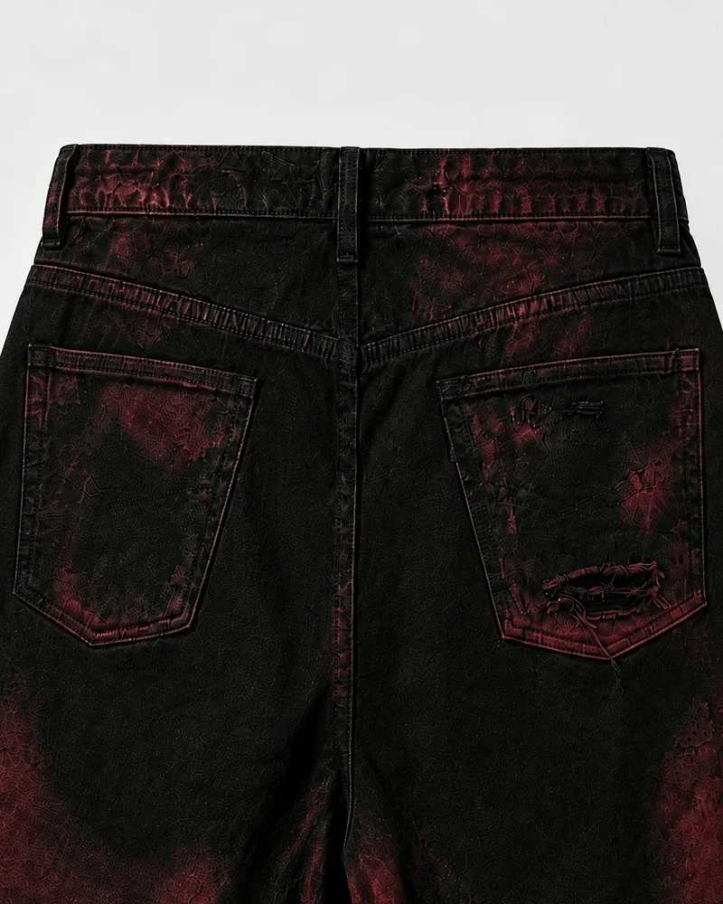 KIIKIO Red Washed Distressed Denim Shorts